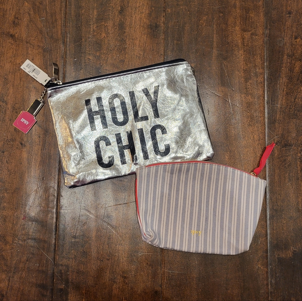 New Holy Chic and Blue Striped Makeup Bag Set